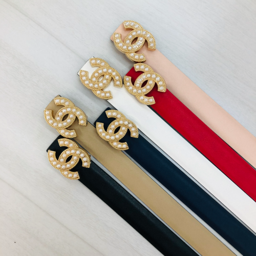 Chanel Pearl CC Buckle Leather Belt Multicolor