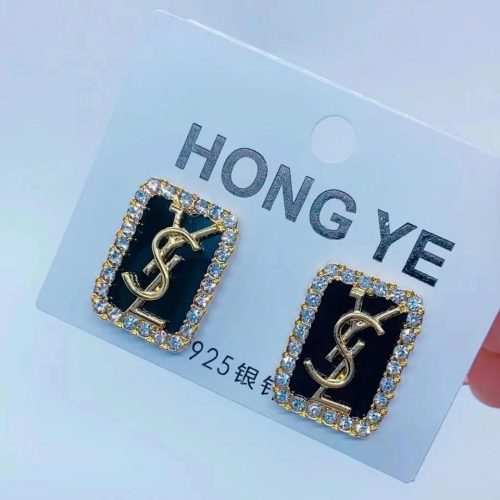 HONG YE Rhinestone Rectangle Statement Earrings Black