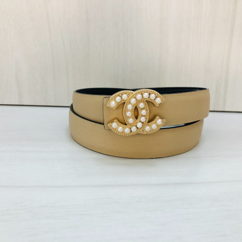 Chanel Pearl CC Belt Elegant Leather Belt Beige