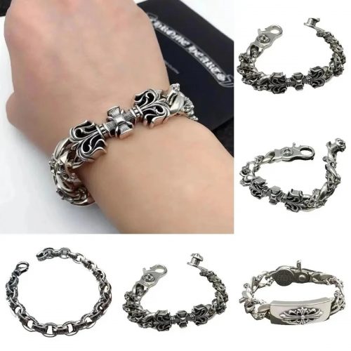 Chrome Hearts Floral Cross ID Bracelet Silver Jewelry
