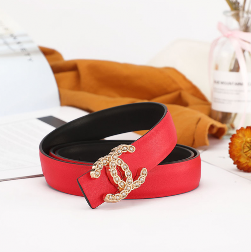 Chanel CC Crystal Buckle Leather Belt Red