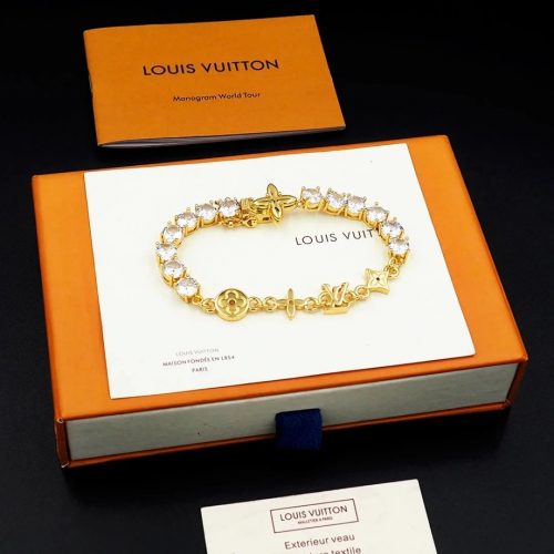 Louis Vuitton LV Monogram Chain Bracelet Crystal Gold