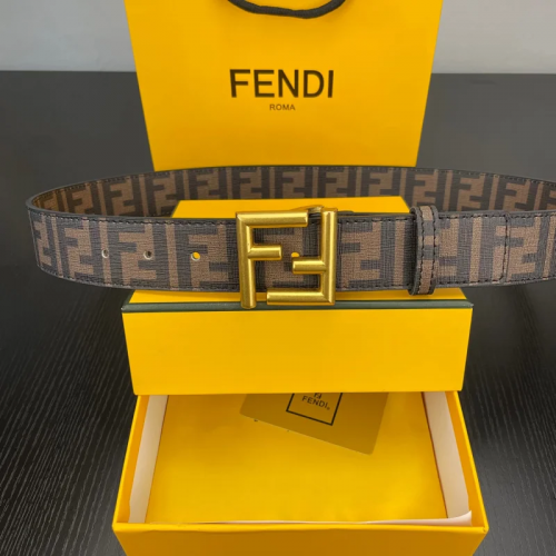Fendi FF Logo Buckle Belt Iconic Canvas Waist Belt Brown