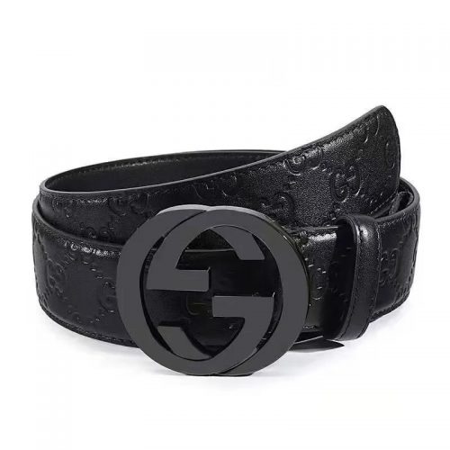 Gucci Interlocking G Embossed Leather Belt Black
