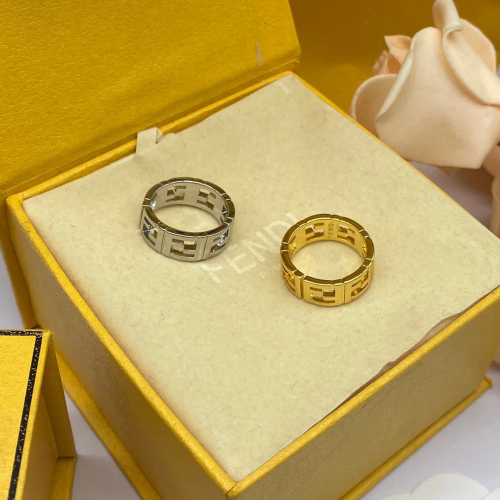 Fendi FF Ring Classic Metal Band Silver and Gold