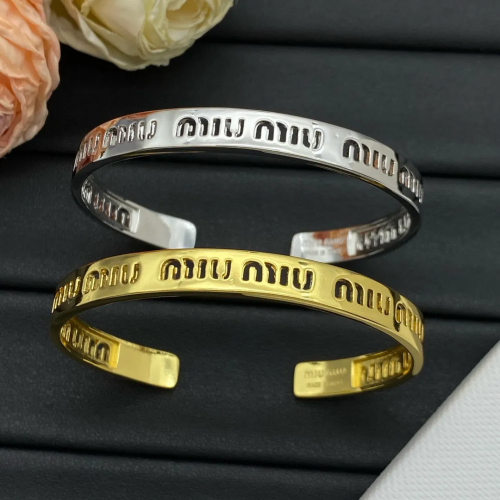 Miu Miu Logo Engraved Cuff Bracelet Metallic