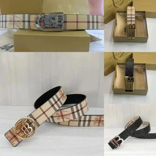 Burberry Check Print Classic Leather Belt Beige and Black