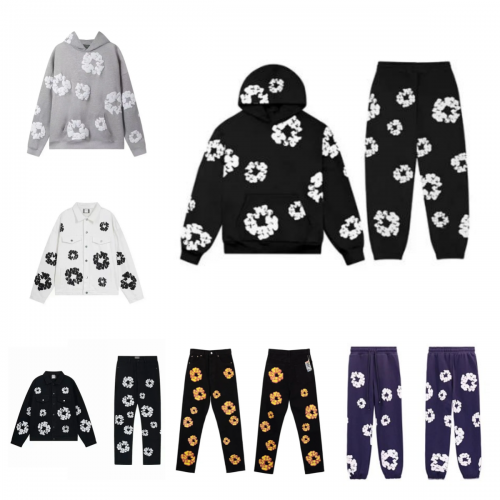 Cactus Plant Flea Market CPFM Floral Print Hoodie and Pants Set Casual Black and Gray