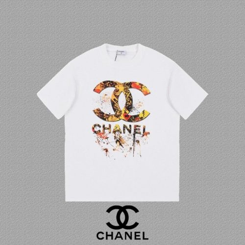 Chanel Paint Splatter Logo Print Graphic Tee White