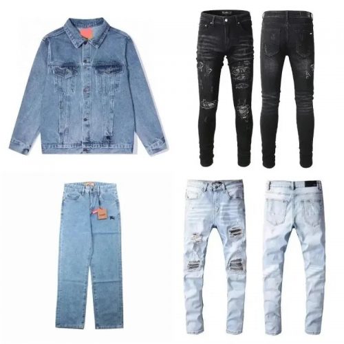 Amiri Distressed Skinny Jeans Ripped Denim Pants Black and Light Blue