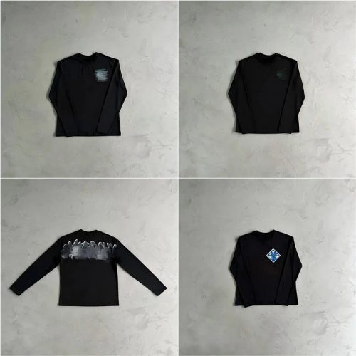 Design Graphic Print Long Sleeve Shirt Black