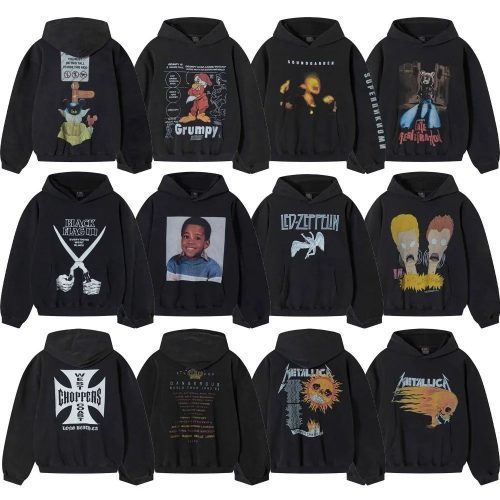 Design Graphic Print Vintage Streetwear Hoodie Black