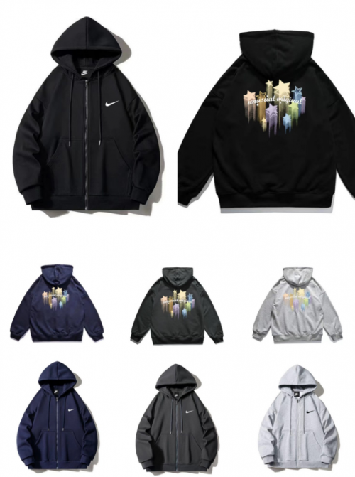 Nike Zip-Up Hoodie Star Print Casual Hoodie Black