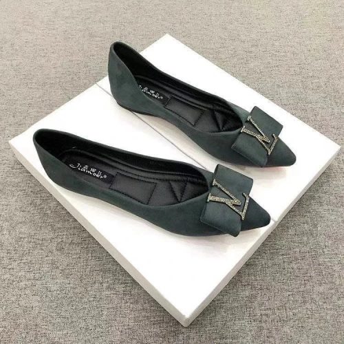 Saint Laurent YSL Pointed Toe Flats with Bow and Crystal Y Elegant Shoes Black