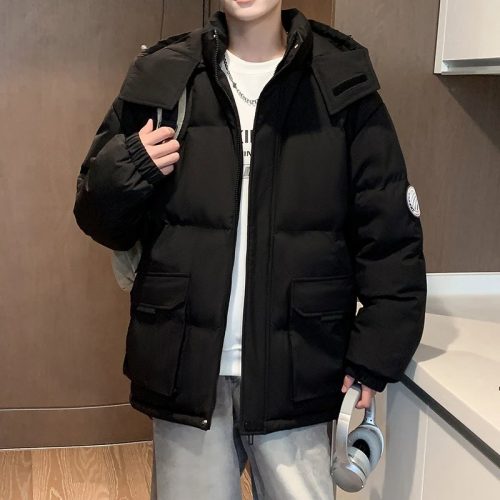 Design Puffer Jacket Casual Winter Coat Black