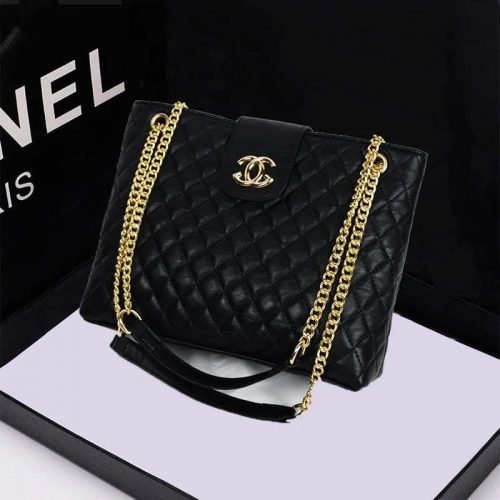 Chanel Quilted Chain Tote Handbag Black