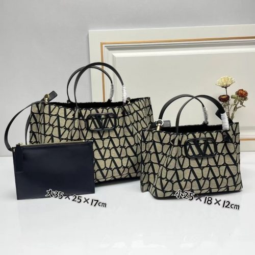 Valentino VLogo Signature Canvas Tote Bag Beige and Black