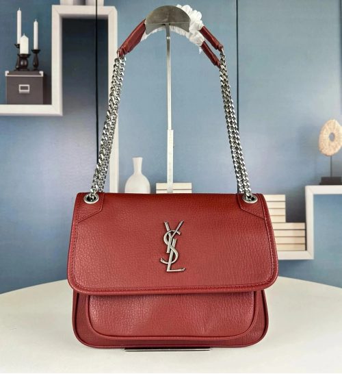 Saint Laurent YSL Niki Medium Leather Shoulder Bag Red