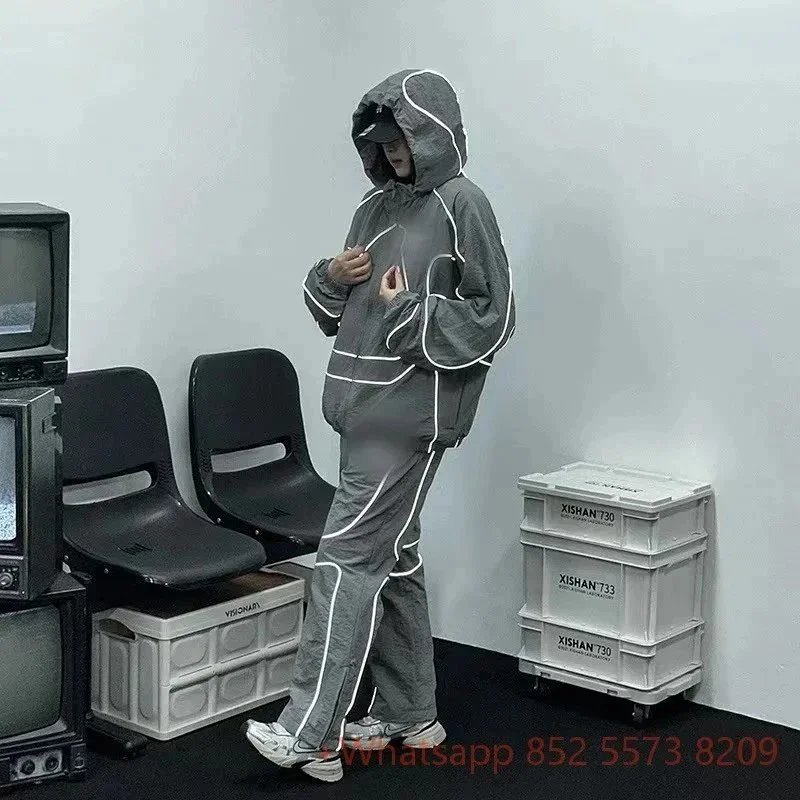 灰色反光连帽衫套装5