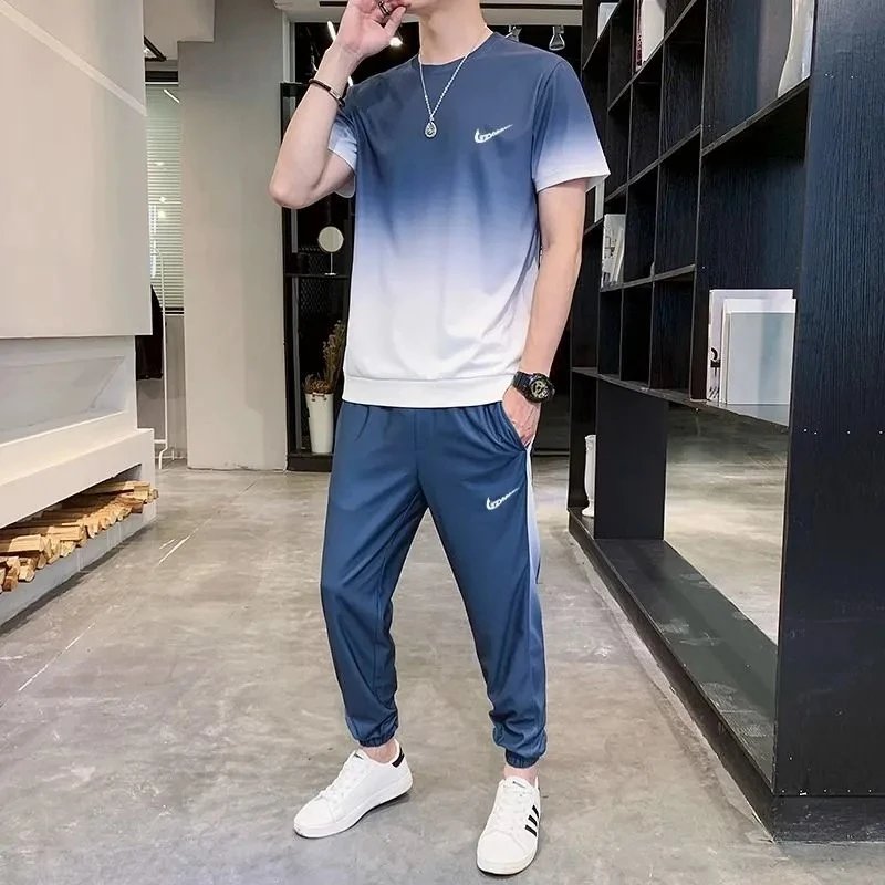 蓝色长裤套装
