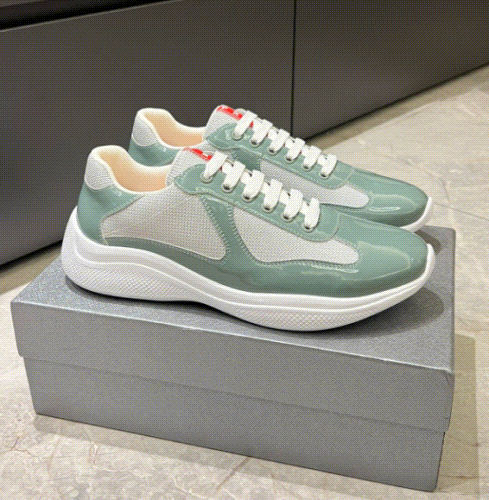 Prada Patent Leather and Mesh Sneakers Chunky Sneakers Green