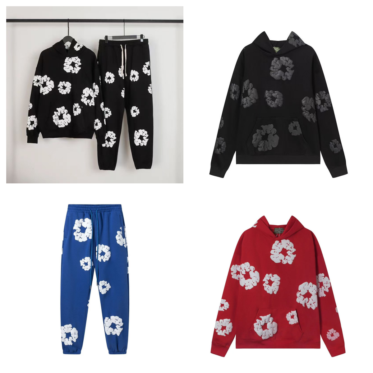 Denim Tears Cotton Wreath Hoodie and Sweatpants Set Casual Black