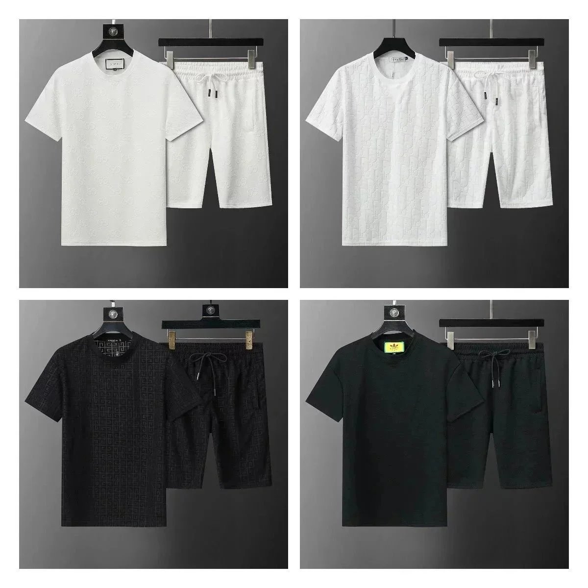 Design Embossed Pattern T-Shirt and Shorts Set Casual Outfit Black and White
