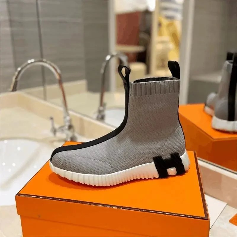 Hermès Oran Sock Sneakers Casual Shoes Gray and Black