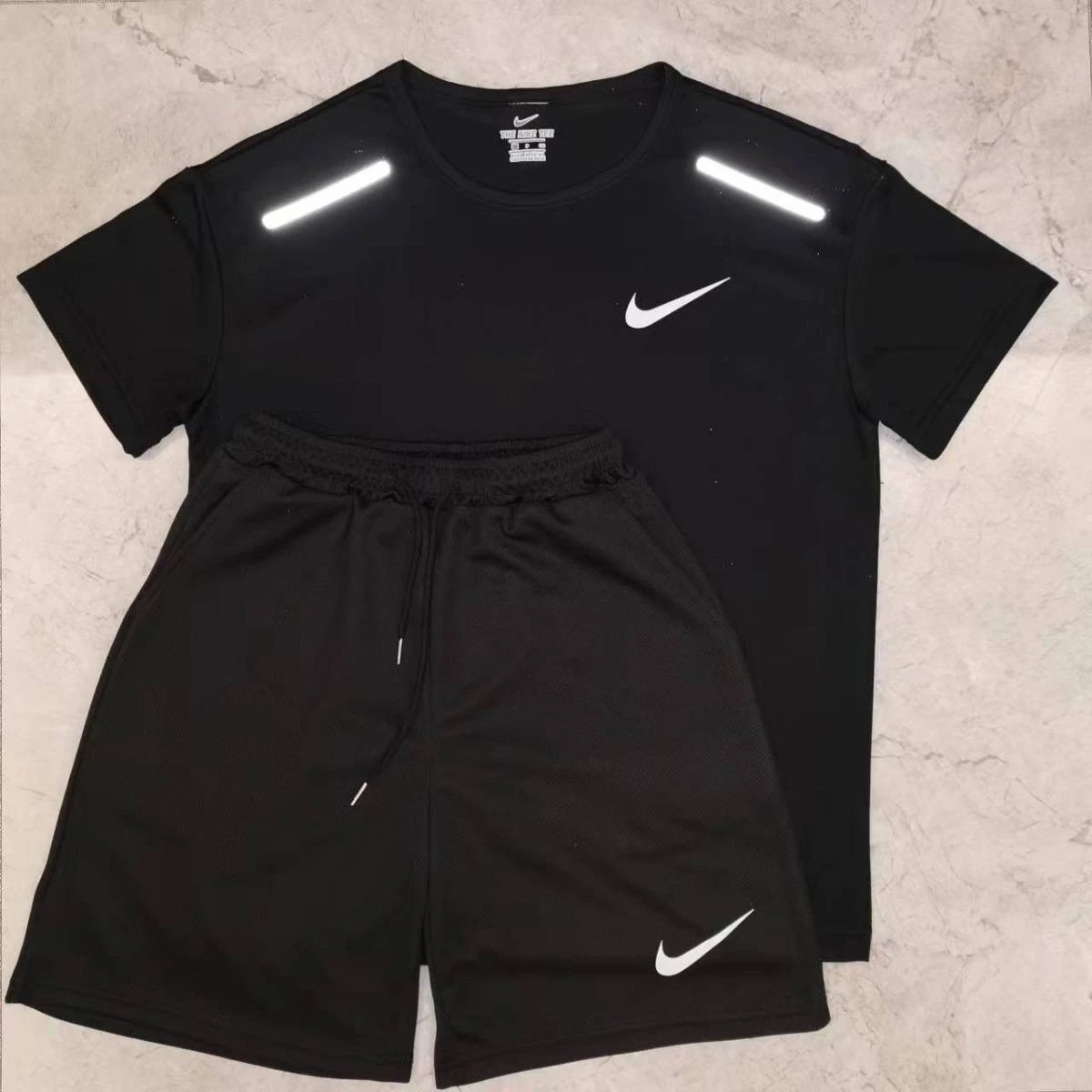 反光打勾速干短袖套装黑色 反光打勾速干短袖套装黑色